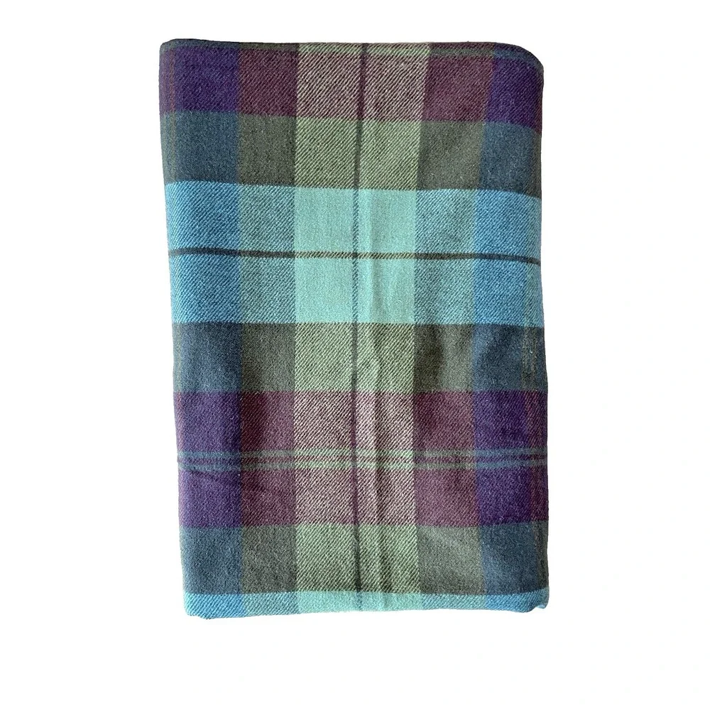 Vtg Ralph Lauren Rutherford Park QUEEN Blanket 100% Wool Plaid Green Blue Purple